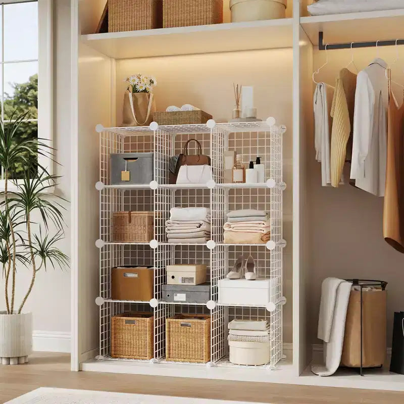 Étagère de Rangement Modulable en Fil Métallique à 12 Cubes pour Chambre et Bureau, Blanche