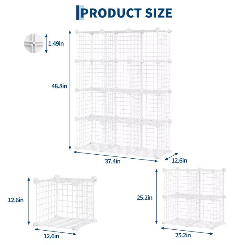 Étagère de Rangement Modulable en Fil Métallique à 12 Cubes pour Chambre et Bureau, Blanche