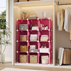 Organisateur de rangement 12 cubes en PVC, armoire multifonctionnelle empilable pour le bureau à domicile, rose
