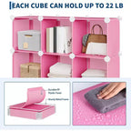 Organisateur de rangement 12 cubes en PVC, armoire multifonctionnelle empilable pour le bureau à domicile, rose