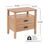 Table de chevet moderne avec 2 tiroirs et étagère ouverte – Fini frêne brun chaud