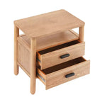 Table de chevet moderne avec 2 tiroirs et étagère ouverte – Fini frêne brun chaud