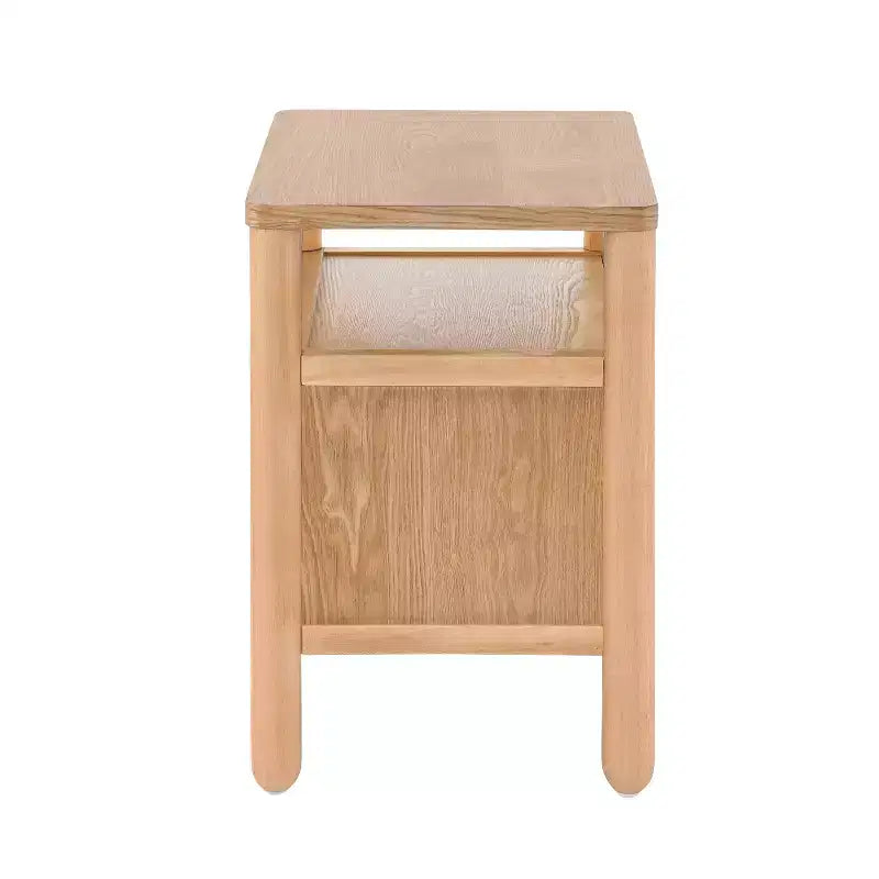 Table de chevet moderne avec 2 tiroirs et étagère ouverte – Fini frêne brun chaud