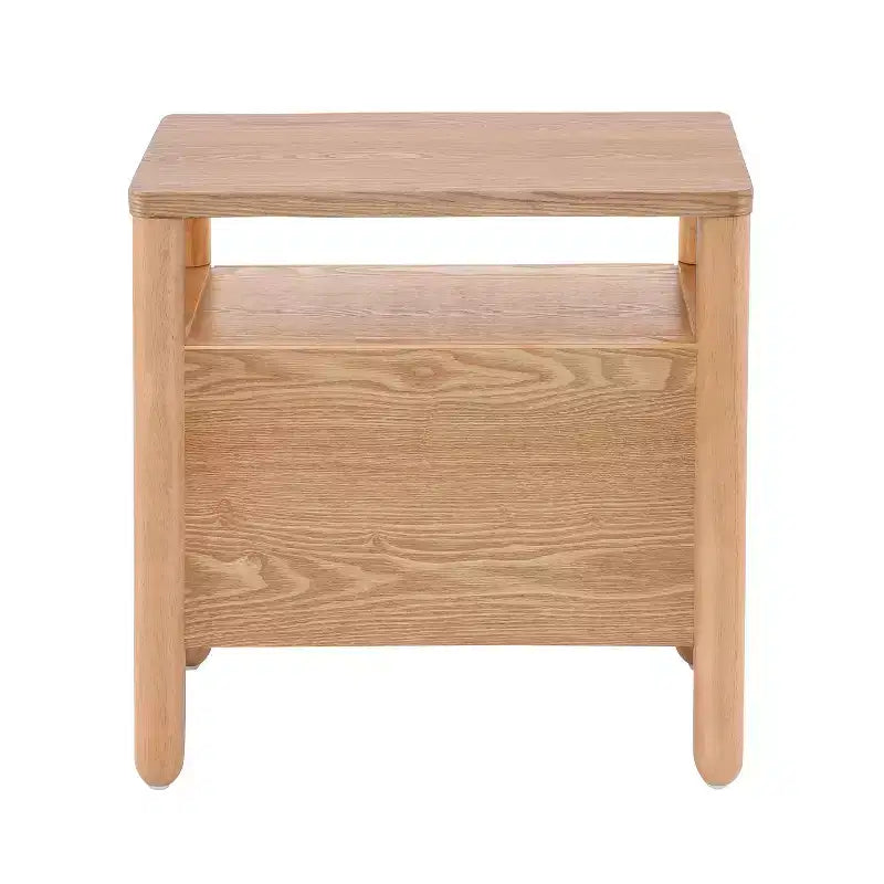 Table de chevet moderne avec 2 tiroirs et étagère ouverte – Fini frêne brun chaud
