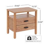 Table de chevet moderne avec 2 tiroirs et étagère ouverte – Fini frêne brun chaud