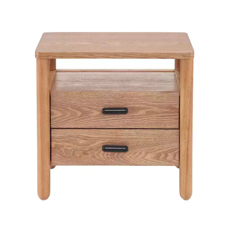 Modern Nightstand with 2 Drawers & Open Shelf – Warm Brown Ash Wood Finish