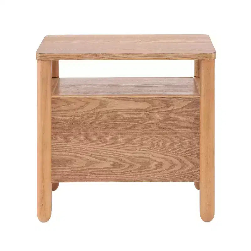 Table de chevet moderne avec 2 tiroirs et étagère ouverte – Fini frêne brun chaud