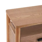 Table de chevet moderne avec 2 tiroirs et étagère ouverte – Fini frêne brun chaud