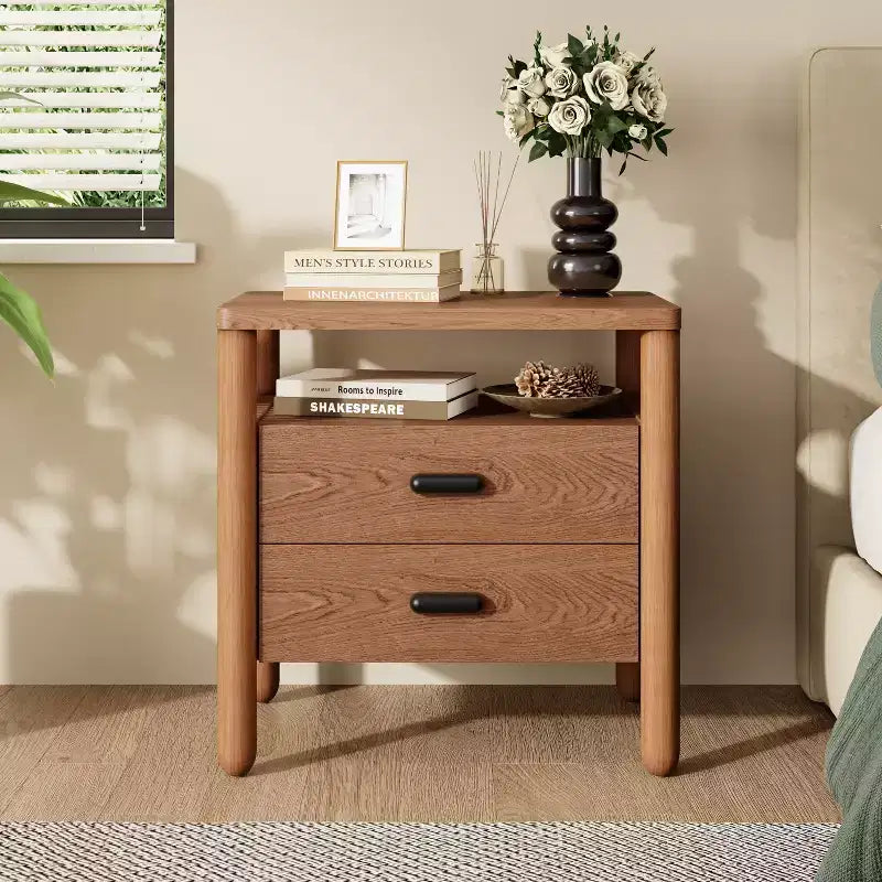 Christopher Knight Home Ottilie Modern Nightstand with 2 Drawers and Open Storage Shelf