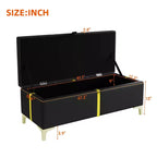 Banc de rangement ottoman rembourré avec pieds en métal – Noir, 119 cm