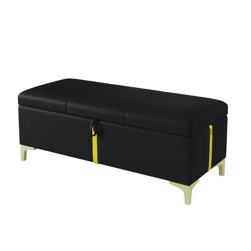 Banc de rangement ottoman rembourré avec pieds en métal – Noir, 119 cm