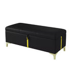 Banc de rangement ottoman rembourré avec pieds en métal – Noir, 119 cm