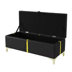 Banc de rangement ottoman rembourré avec pieds en métal – Noir, 119 cm