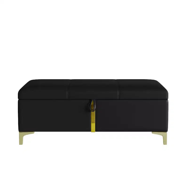 Banc de rangement ottoman rembourré avec pieds en métal – Noir, 119 cm