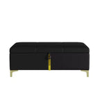 Banc de rangement ottoman rembourré avec pieds en métal – Noir, 119 cm
