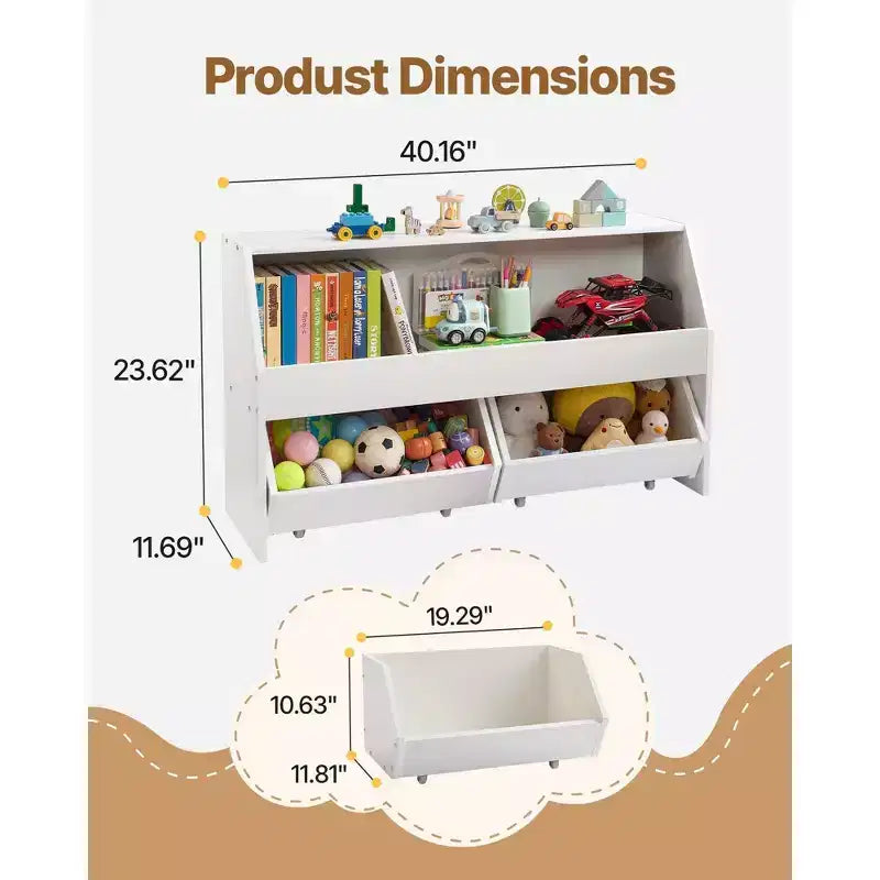 Meuble de rangement pour enfants en bois blanc – 2 tiroirs mobiles et bibliothèque