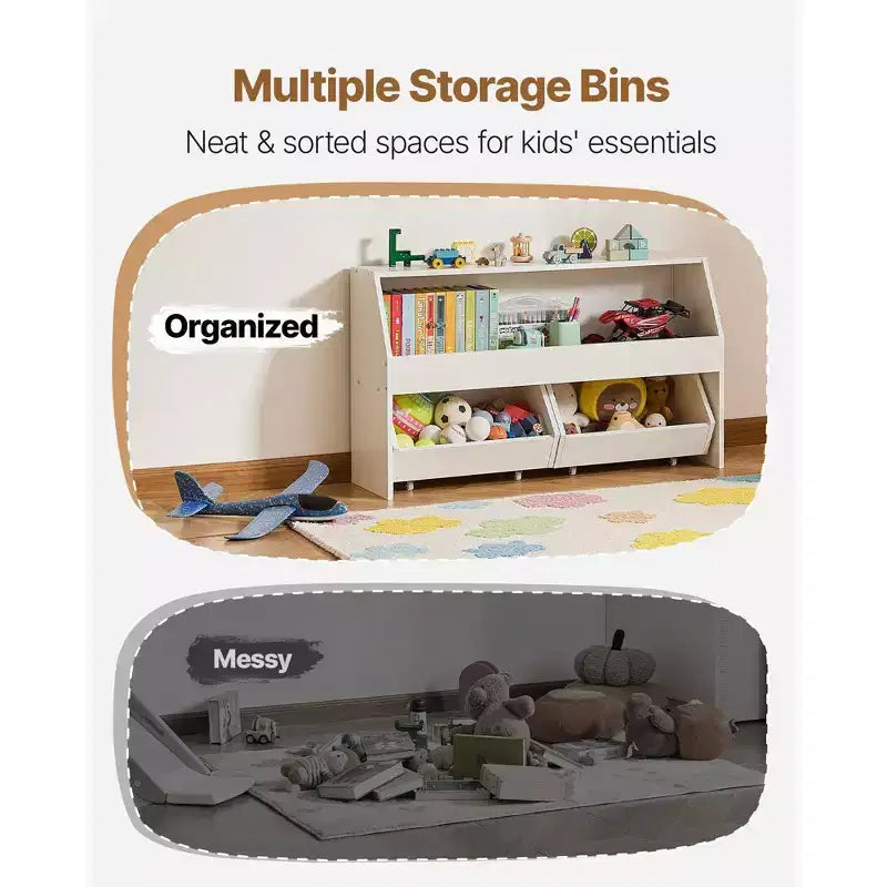 Meuble de rangement pour enfants en bois blanc – 2 tiroirs mobiles et bibliothèque