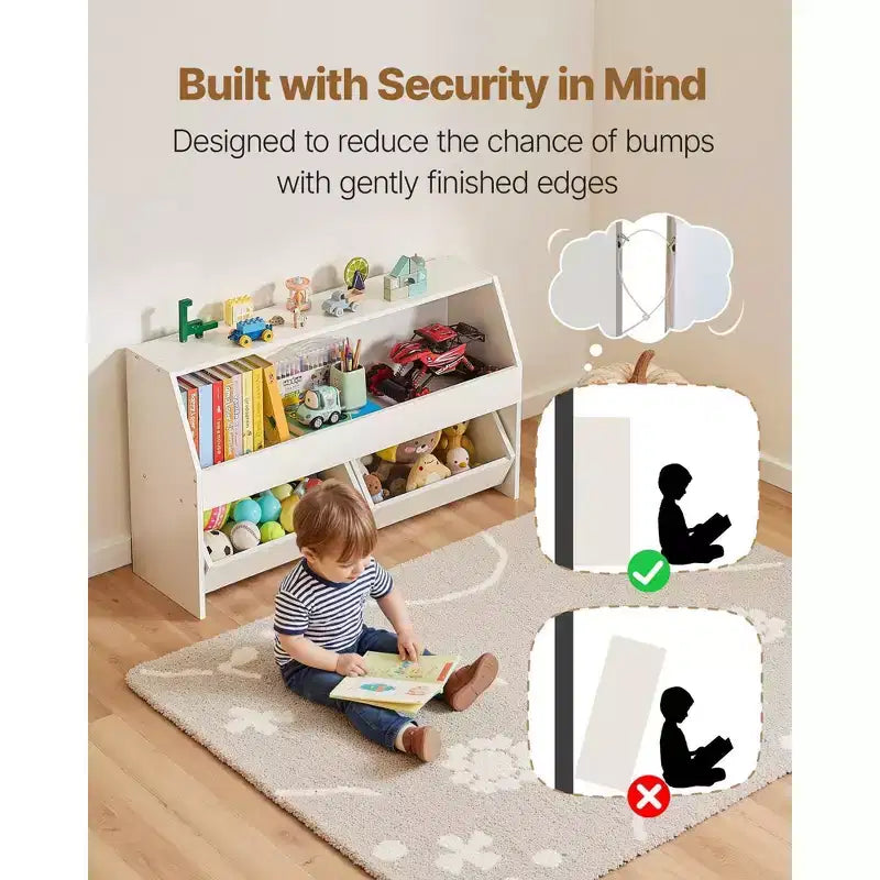 Meuble de rangement pour enfants en bois blanc – 2 tiroirs mobiles et bibliothèque