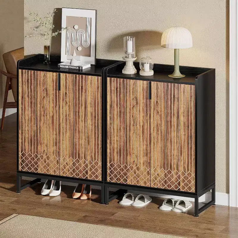 Meuble à chaussures haut avec porte basculante et étagères réglables – Rangement de chaussures d'entrée, Blanc