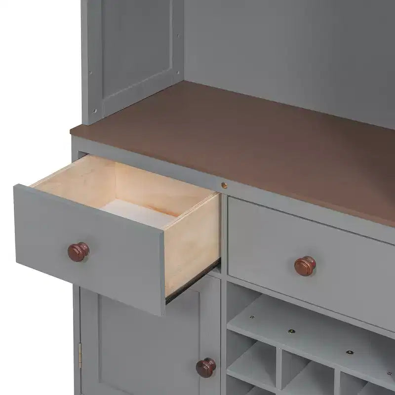 Lit escamotable avec armoire de rangement, casier à vin, tiroirs et bande LED multicolore