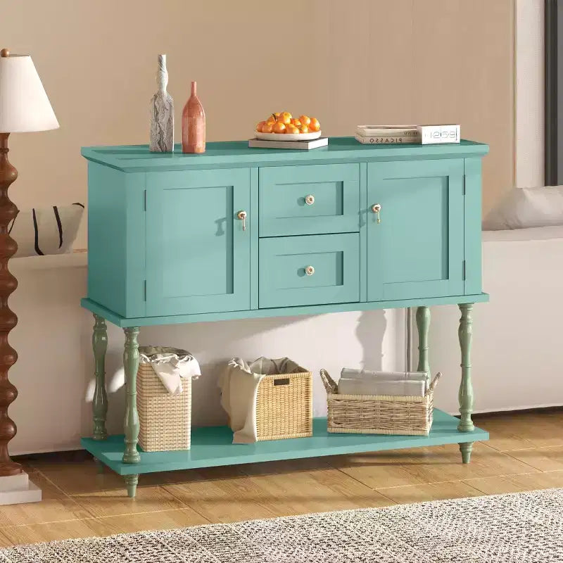 Console moderne avec 2 tiroirs et étagère ouverte – Table d'entrée, Noyer et Noir