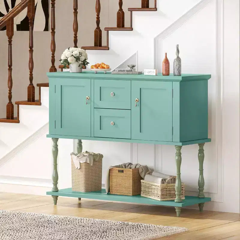 Console moderne avec 2 tiroirs et étagère ouverte – Table d'entrée, Noyer et Noir