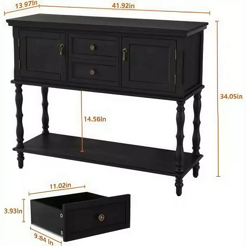 Console moderne avec 2 tiroirs et étagère ouverte – Table d'entrée, Noyer et Noir