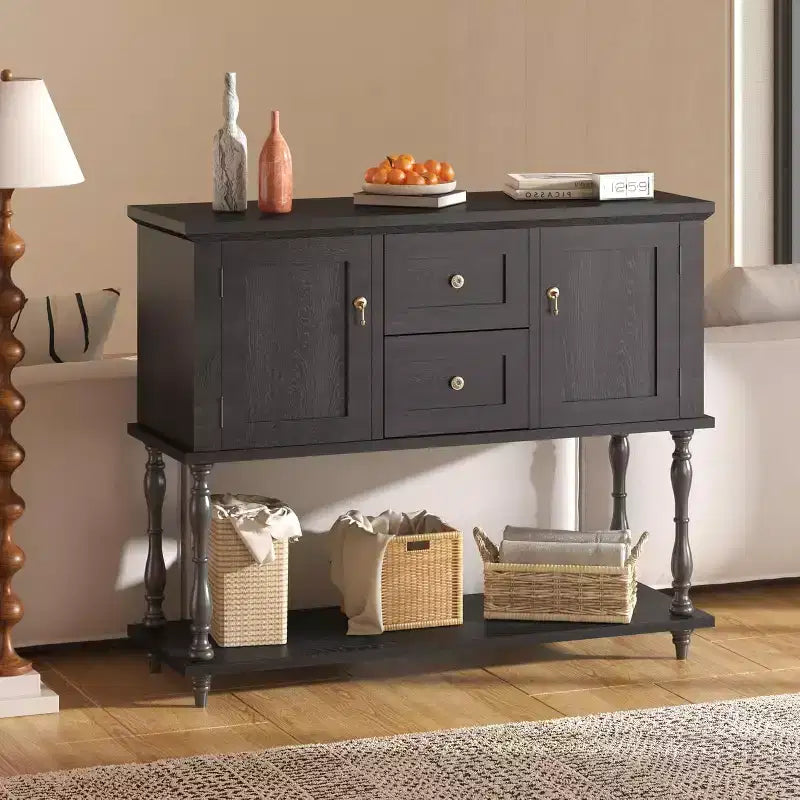 Console moderne avec 2 tiroirs et étagère ouverte – Table d'entrée, Noyer et Noir