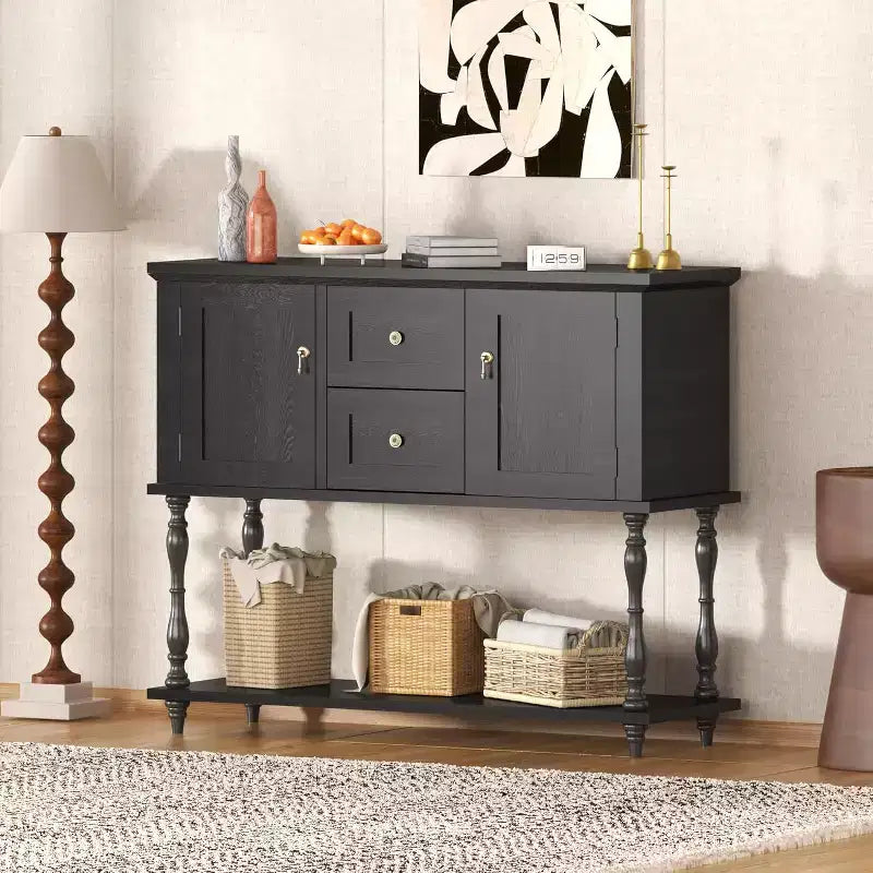 GustoWave Retro Console Table with 2 Drawers & Open Shelf - Entryway Sofa Table for Living Room Foyer