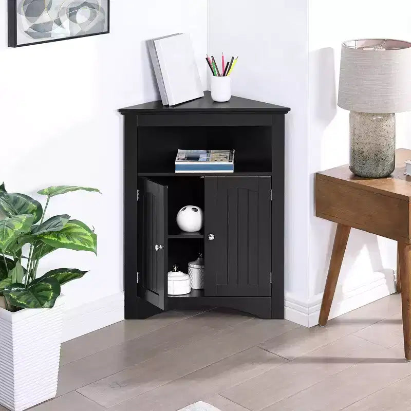 Meuble de rangement d'angle avec 2 portes et étagères réglables – Marron rustique