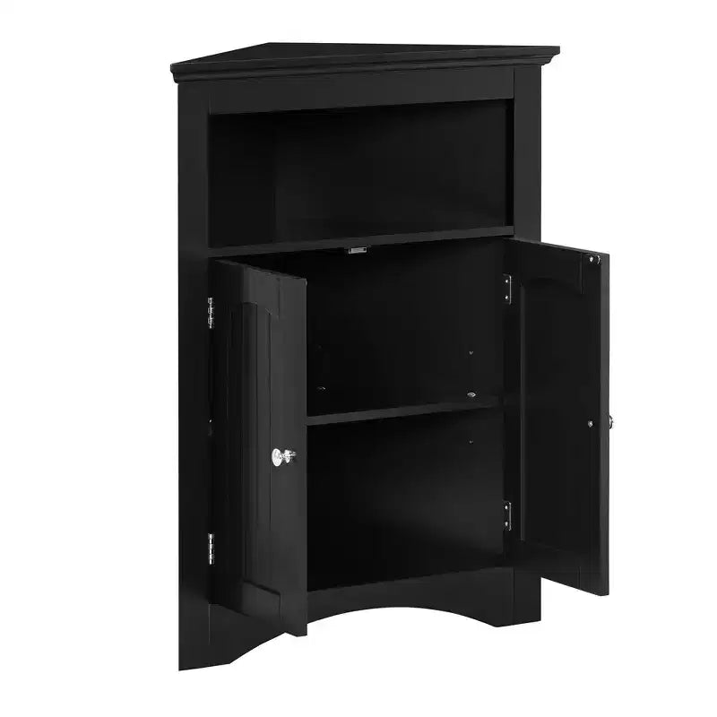 Meuble de rangement d'angle avec 2 portes et étagères réglables – Marron rustique