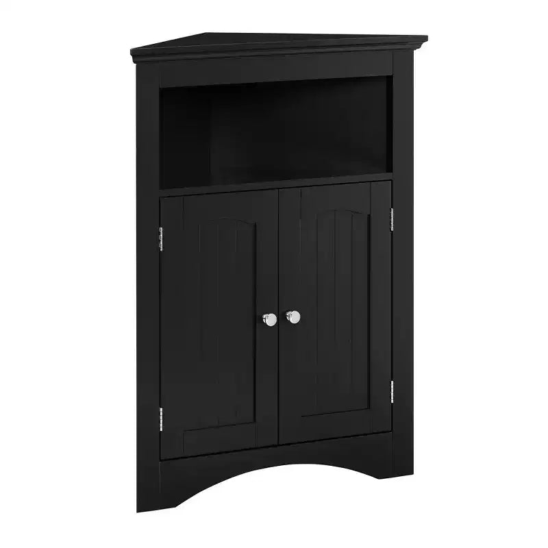 Meuble de rangement d'angle avec 2 portes et étagères réglables – Marron rustique