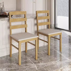 MAYEERTY Upholstered Seat Wooden Dining Chair, Scandinavian 3-Horizontal Back Natural Wood Color for Dining Room & Living Room