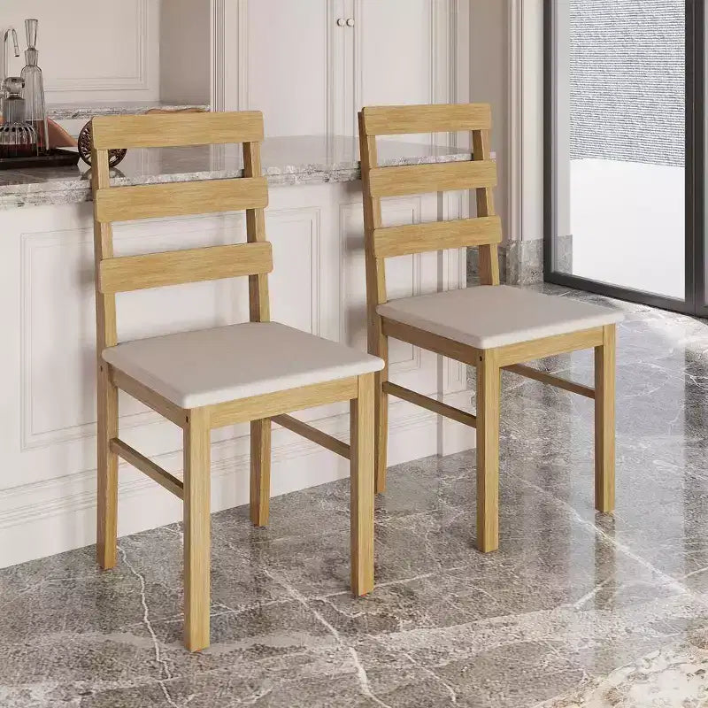 MAYEERTY Upholstered Seat Wooden Dining Chair, Scandinavian 3-Horizontal Back Natural Wood Color for Dining Room & Living Room