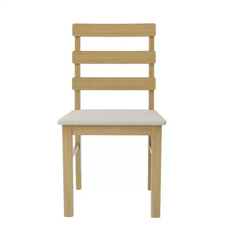 Chaise de salle à manger scandinave rembourrée avec dossier à 3 lattes horizontales et pieds en bois naturel