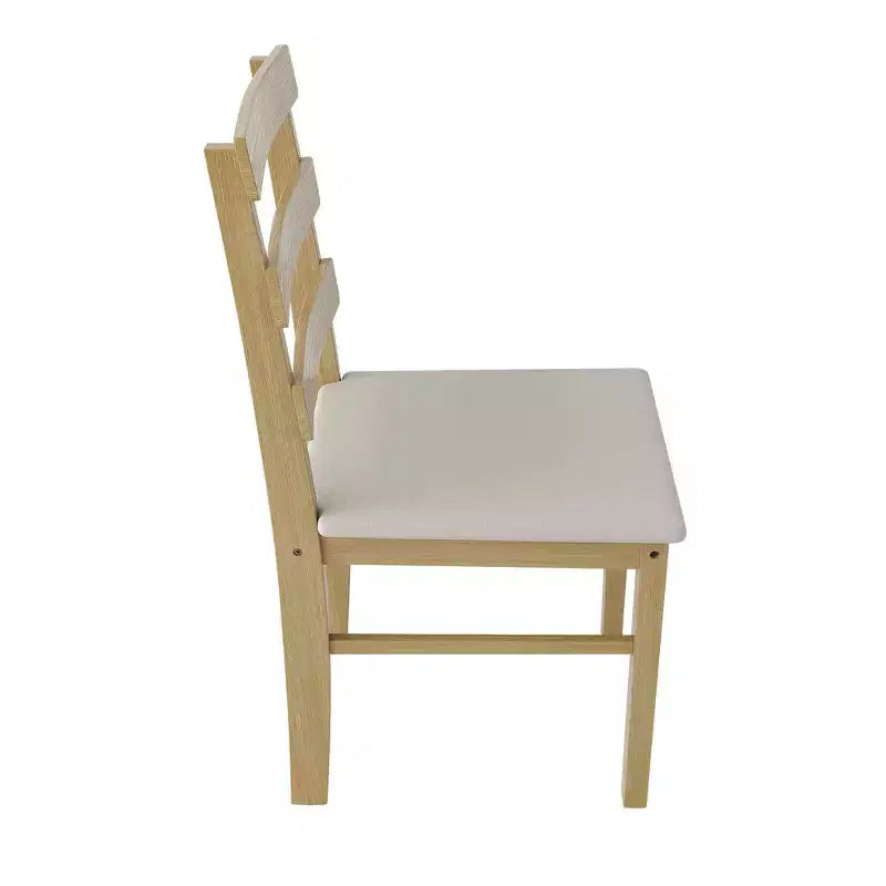 Chaise de salle à manger scandinave rembourrée avec dossier à 3 lattes horizontales et pieds en bois naturel