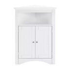 VIYET 32 Multifunctional Corner Cabinet - White MDF, Freestanding, Doors & Adjustable Shelves(Bathroom/Kitchen/Living Room Organizer)
