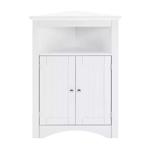 VIYET 32 Multifunctional Corner Cabinet - White MDF, Freestanding, Doors & Adjustable Shelves(Bathroom/Kitchen/Living Room Organizer)