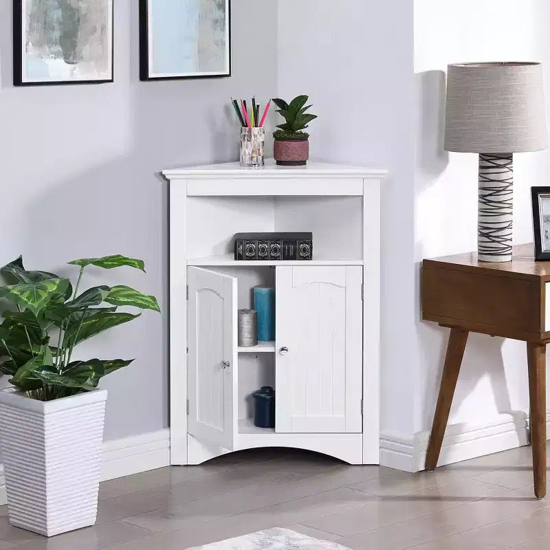 Meuble d'angle multifonctionnel 32" – MDF blanc, étagères réglables, salle de bain/cuisine/salon