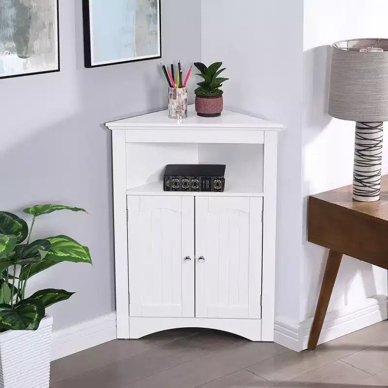 Meuble d'angle multifonctionnel 32" – MDF blanc, étagères réglables, salle de bain/cuisine/salon