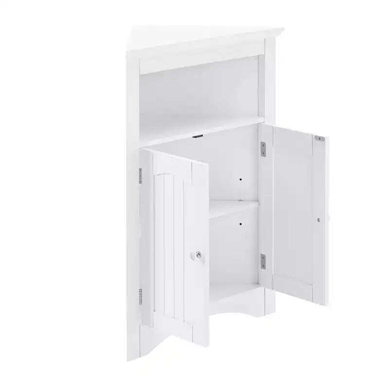 Meuble d'angle multifonctionnel 32" – MDF blanc, étagères réglables, salle de bain/cuisine/salon