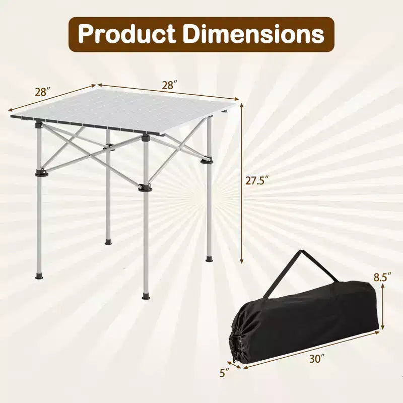 Table de camping pliable enroulable – Plateau en aluminium, pieds en métal, sac de transport, 68 kg, argent