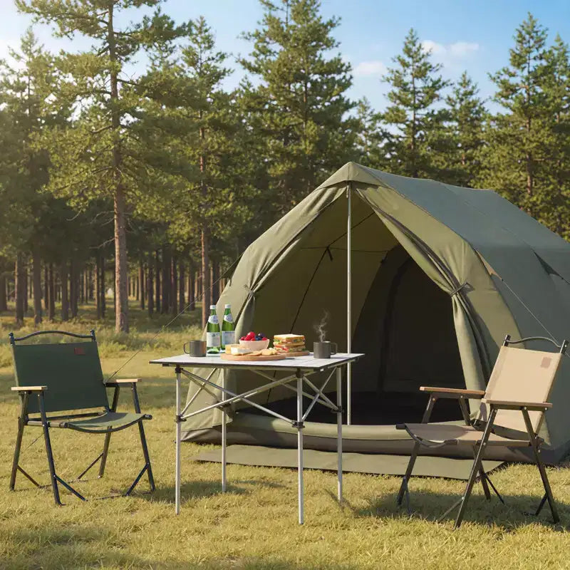 Table de camping pliable enroulable – Plateau en aluminium, pieds en métal, sac de transport, 68 kg, argent