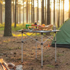 Table de camping pliable enroulable – Plateau en aluminium, pieds en métal, sac de transport, 68 kg, argent