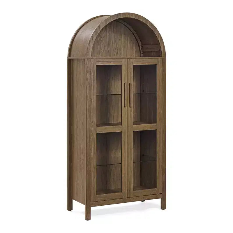 Meuble de rangement arqué de 170 cm avec lampe LED et étagères en verre réglables