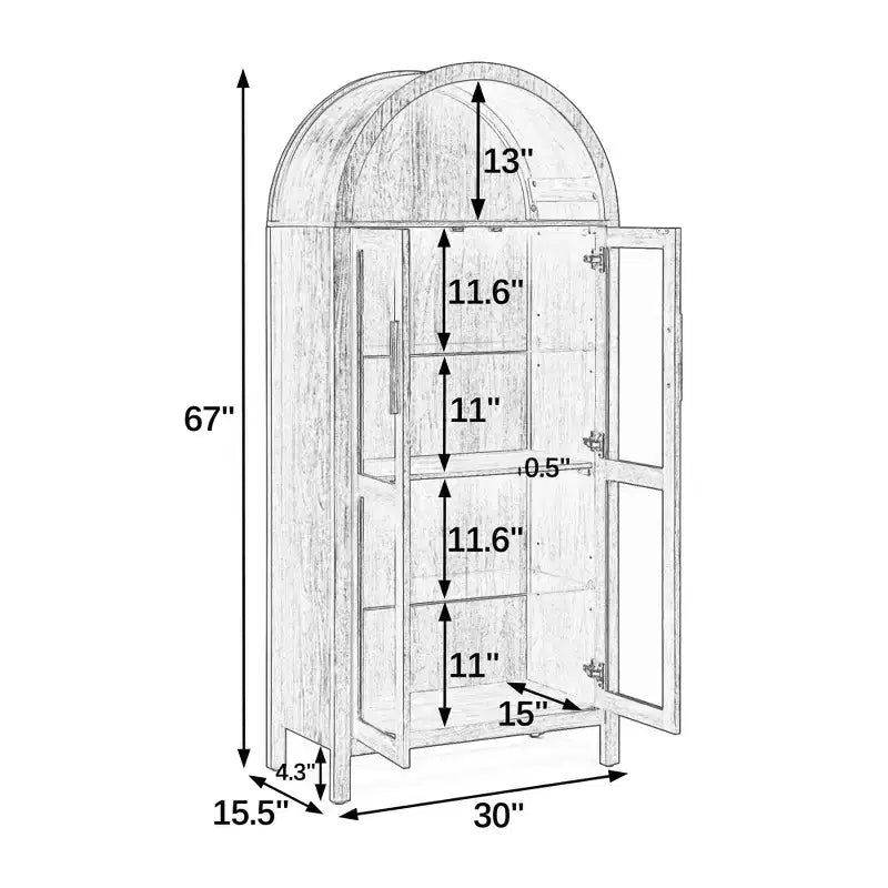 Meuble de rangement arqué de 170 cm avec lampe LED et étagères en verre réglables