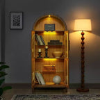 Meuble de rangement arqué de 170 cm avec lampe LED et étagères en verre réglables