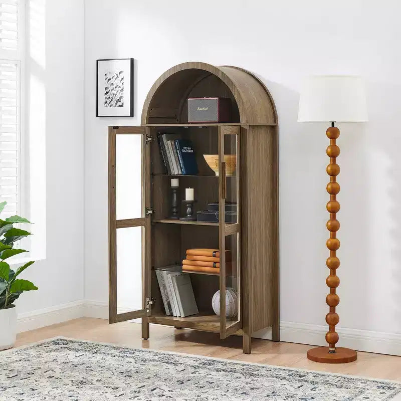 Meuble de rangement arqué de 170 cm avec lampe LED et étagères en verre réglables