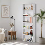 Bibliothèque haute en bois à 6 niveaux, étagère ouverte pour le bureau ou la maison