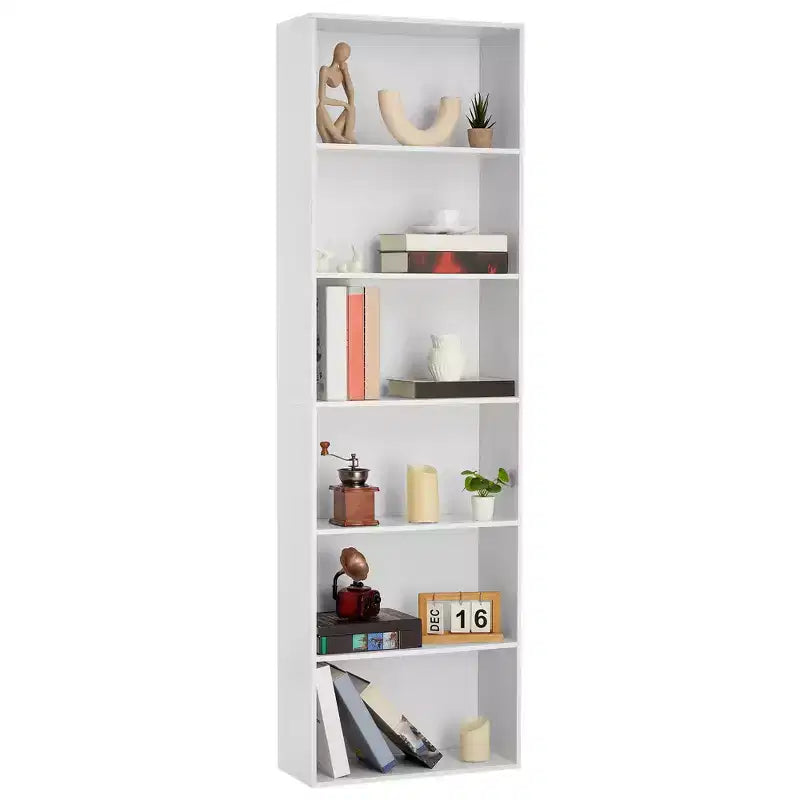 Bibliothèque haute en bois à 6 niveaux, étagère ouverte pour le bureau ou la maison